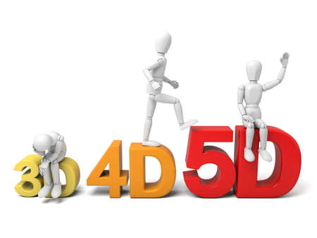 3d people with 3d,4d,5d words.Isolated white backgroundの写真素材