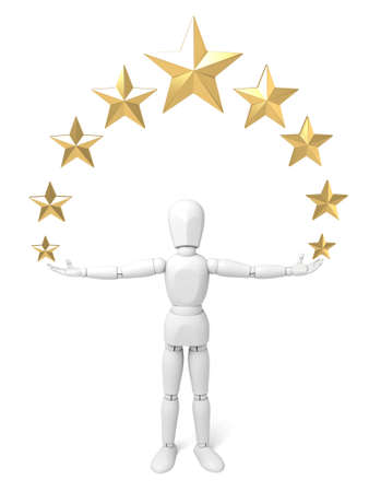 3d people with golden stars.  Isolated white background
