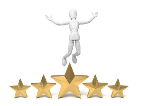 3d people leaping over with golden stars. Isolated white backgroundの写真素材