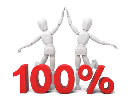 3d people with a big percent sign. Isolated white background.の写真素材