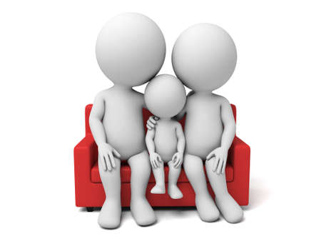3d people, parents with children, concept of family. 3d image. Isolated white background.の写真素材