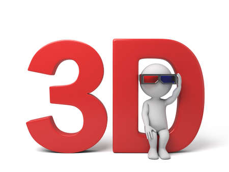 3d people with a big 3d word and the 3d glasses. 3d image. Isolated white backgroundの写真素材