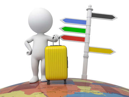 3d people standing with a trolley suitcaseの写真素材