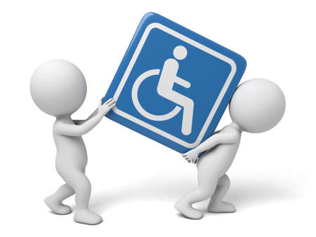 3d people with a signboard of wheelchairの写真素材