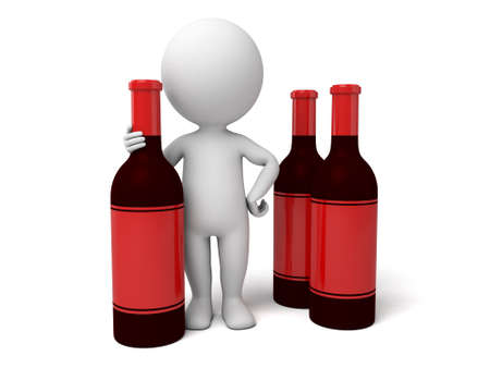 3d people with three bottles of wineの写真素材