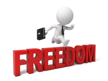 3d people jumping over word freedomの写真素材