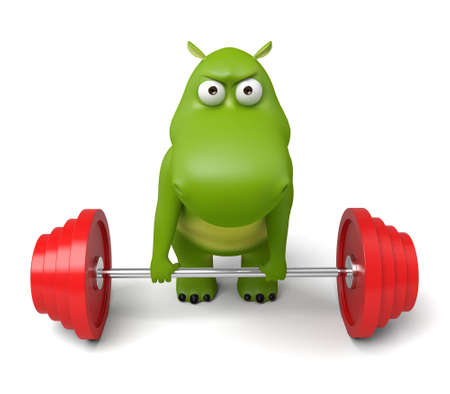 3d cartoon animal weightliftingの写真素材