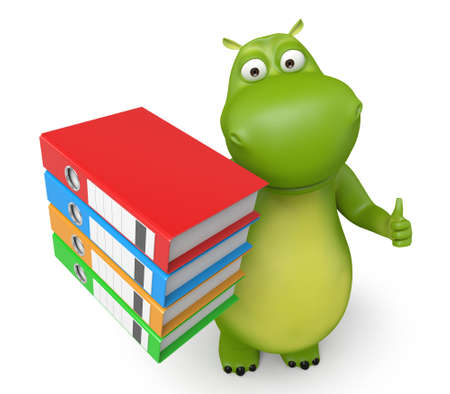 3d cartoon animal with some ring binders. 3d image. Isolated white backgroundの写真素材
