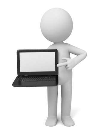 3d people with a laptop computer showing. 3d image. Isolated white background.の写真素材