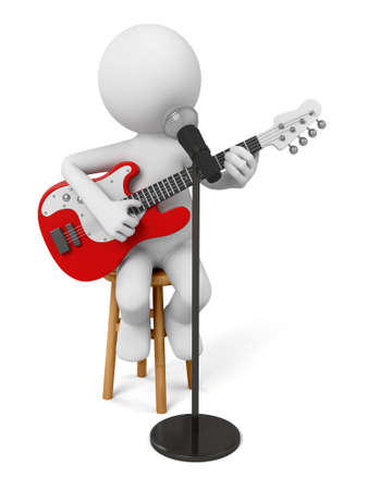 Guitarist on stage using a microphone. の写真素材