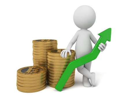 3d people with some bit-coins.の写真素材