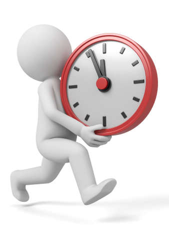 A 3d people with a big clock. 3d image. Isolated white backgroundの写真素材