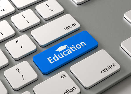 A keyboard with a blue button-Educationの写真素材