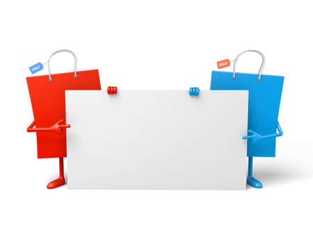 Two shopping bags with a white placardの写真素材