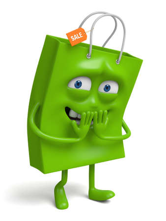 A green shopping bag in the character positionの写真素材