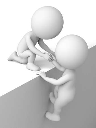 The 3d people are climbing the wallの写真素材