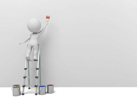 The 3D guy brushes the paint on the boardの写真素材