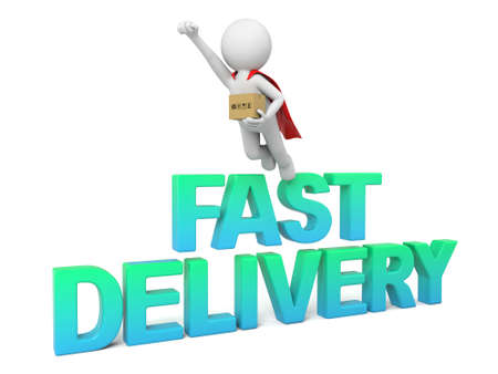 3D guy and the word fast delivery の写真素材