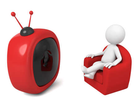 3D guy is watching TVの写真素材