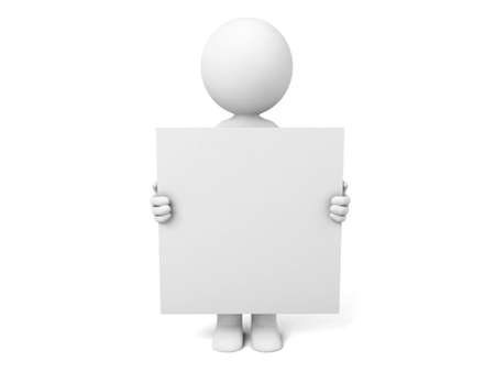  3D person holding white boardの写真素材