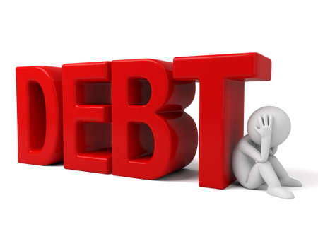 3D guy and debt wordの写真素材