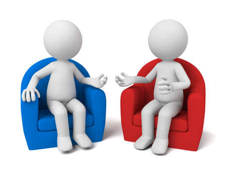 The two 3D people sit together and chatの写真素材