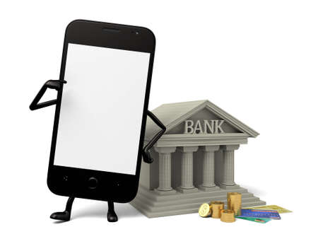 A smartphone and a bankの写真素材