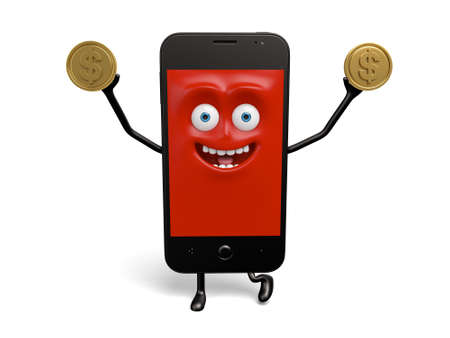 The smartphone and a dollar coinの写真素材