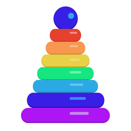 Toy pyramid with colored rings for early child development and kids playing isolated on white background. Vector illustration in flat style.のイラスト素材