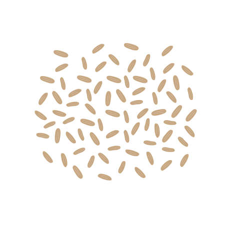 Brown rice seeds isolated on white background. Whole grain rice. Healthy food. Vector illustration.のイラスト素材