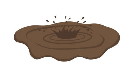 Puddle of mud with splash. Dirty brown stain on white background. Vector illustration in flat cartoon style.のイラスト素材