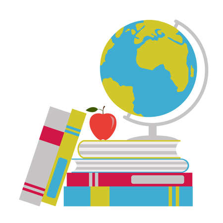 Globe Earth model, stack of books and apple. Back to school concept.のイラスト素材