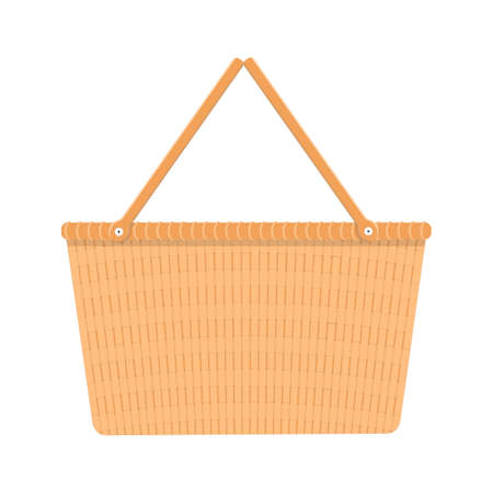 Country wicker picnic basket for Easter brunch, spring or summer outing. Woven willow basket in vintage style isolated on white background. Vector flat cartoon illustration.のイラスト素材