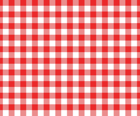 Red and white gingham seamless pattern. Checkered texture for picnic blanket, tablecloth, plaid, clothes. Italian style overlay, fabric geometric background, retro textile design. Vector illustration.のイラスト素材