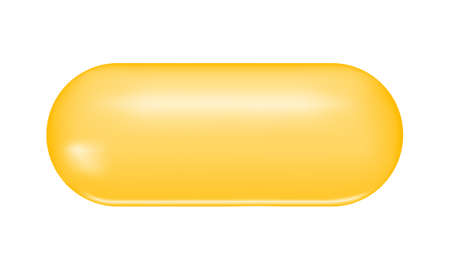 Golden capsule of fish oil, collagen, jojoba, vitamin A or E, omega fatty acid. Healthcare and beauty food supplement. Vector realistic illustration.のイラスト素材