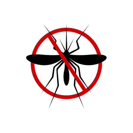 Stop mosquito icon. Anti gnat forbidden sign for insect spray killer repellent isolated on white background. Vector flat illustration.のイラスト素材