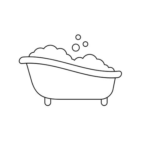 Bathtub icon. Bath with soap foam and bubbles pictogram isolated on white background. Simple vector outline illustration.のイラスト素材