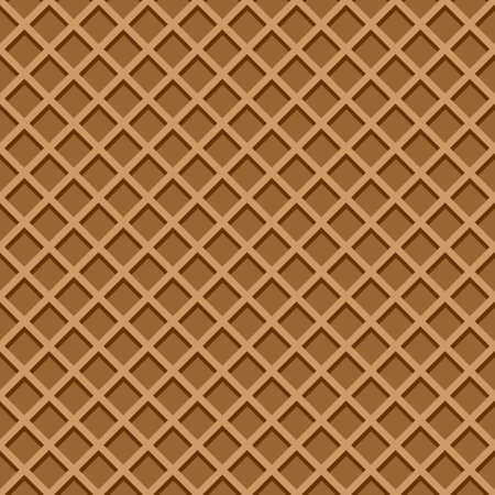 Ice cream waffle cone texture. Chocolate wafer background seamless pattern. Vector flat cartoon illustration.のイラスト素材