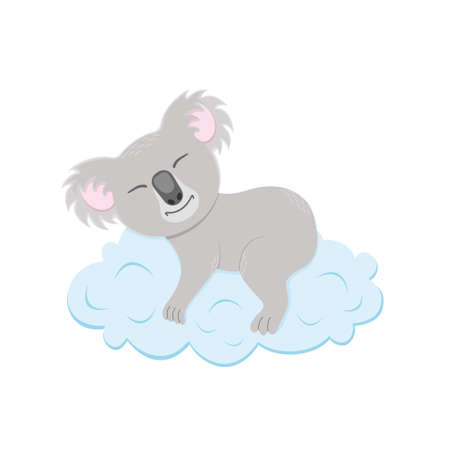 Cute koala sleeping on cloud. Australian bear character in childish style for greeting or invitation card, nursery or baby shower party design. Vector cartoon illustration.のイラスト素材
