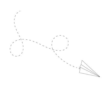 Outline paper plane with line of path. Popular symbol of delivery, communication, travel, imagination, creativity, dreaming. Vector linear illustration.のイラスト素材