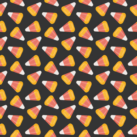 Candy corn seamless pattern. Halloween texture with traditional american fall sweets. Print for scrapbooking paper, textil design. Vector cartoon illustration.のイラスト素材