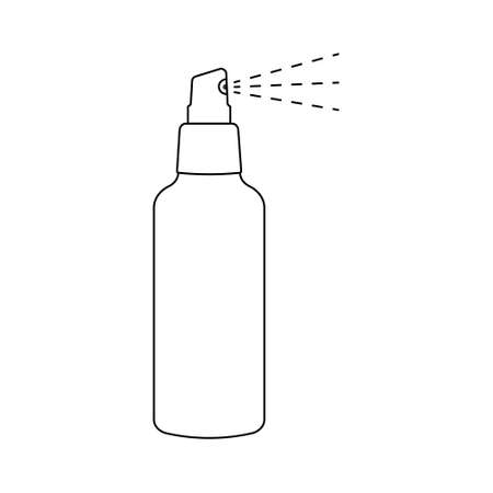 Spray outline icon. Aerosol cleaner, insect repellent, sunscreen lotion or hairspray bottle in linear style isolated on white background. Editable stroke. Vector illustration.のイラスト素材