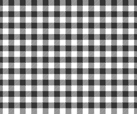 Black and white checkered texture with striped squares for picnic blanket, tablecloth, plaid, shirt textile design. Gingham seamless pattern. Fabric geometric background. Vector flat illustration.のイラスト素材
