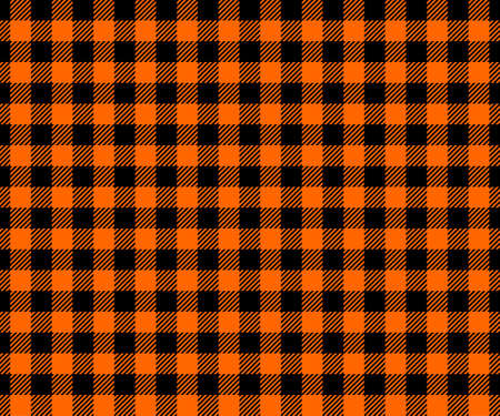 Halloween or Thanksgiving day seamless pattern. Black and orange gingham plaid texture with whole and striped squares. Checkered background for fall blanket or tablecloth. Vector flat illustration.の素材 [FY310172968260]