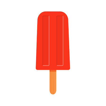 Strawberry ice cream. Red ice cream or frozen juice on stick isolated on white background. Sweet frozen summer dessert. Vector cartoon illustration.のイラスト素材