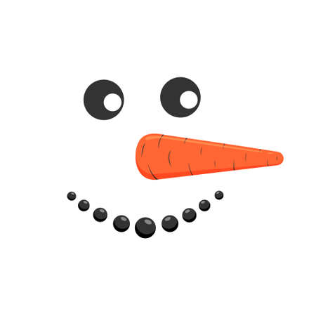 Funny smiling snowman face with carrot nose. Winter holidays design. Vector cartoon illustration.のイラスト素材