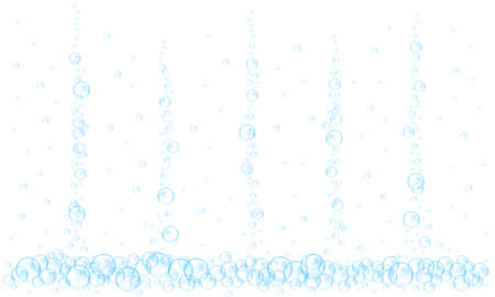 Blue water air bubbles background. Fizzy carbonated drink texture. Sea or aquarium underwater stream. Vector realistic illustration.のイラスト素材