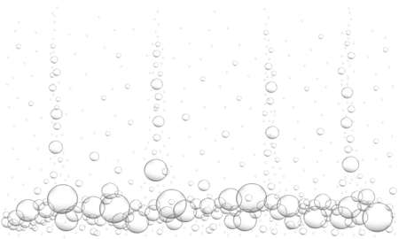 Underwater bubbles background. Fizzy carbonated drink, beer, champagne, seltzer, cola, soda, lemonade texture. Sea or aquarium water stream. Vector realistic illustration.のイラスト素材