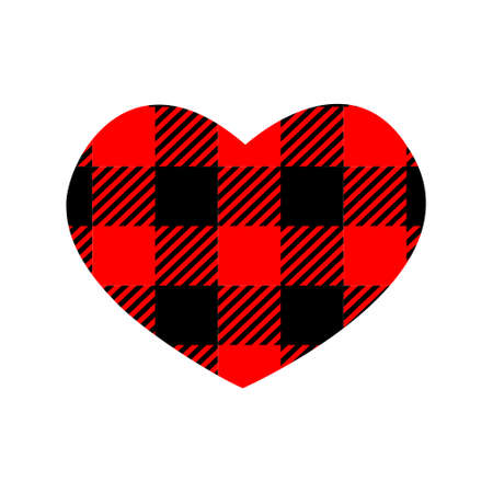 Heart shape with red and black buffalo pattern. Love symbol with gingham checkered print. Vector flat illustration.のイラスト素材