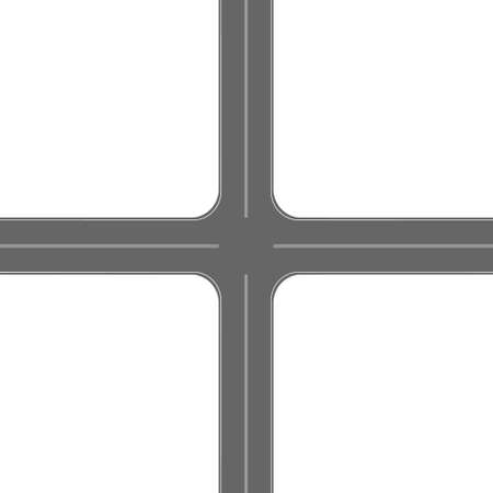 Crossroad intersection with marking top view. Highway part with crossing roads isolated on white background. Roadway element for city map. Vector flat illustration.のイラスト素材